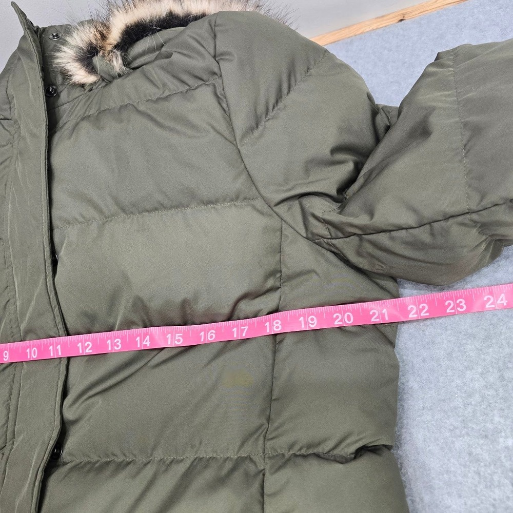 Lands End Down Puffer Coat Jacket M Olive Green Faux Fur Hood Winter Snow Parka - Picture 7 of 16